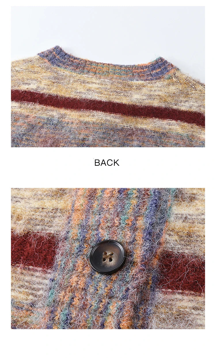 MISHOW Striped Sweaters Short Contrast Color Loose Casual O-Neck Single Breasted Tops Soft Warm Knitted Cardigans MXD59Z1061