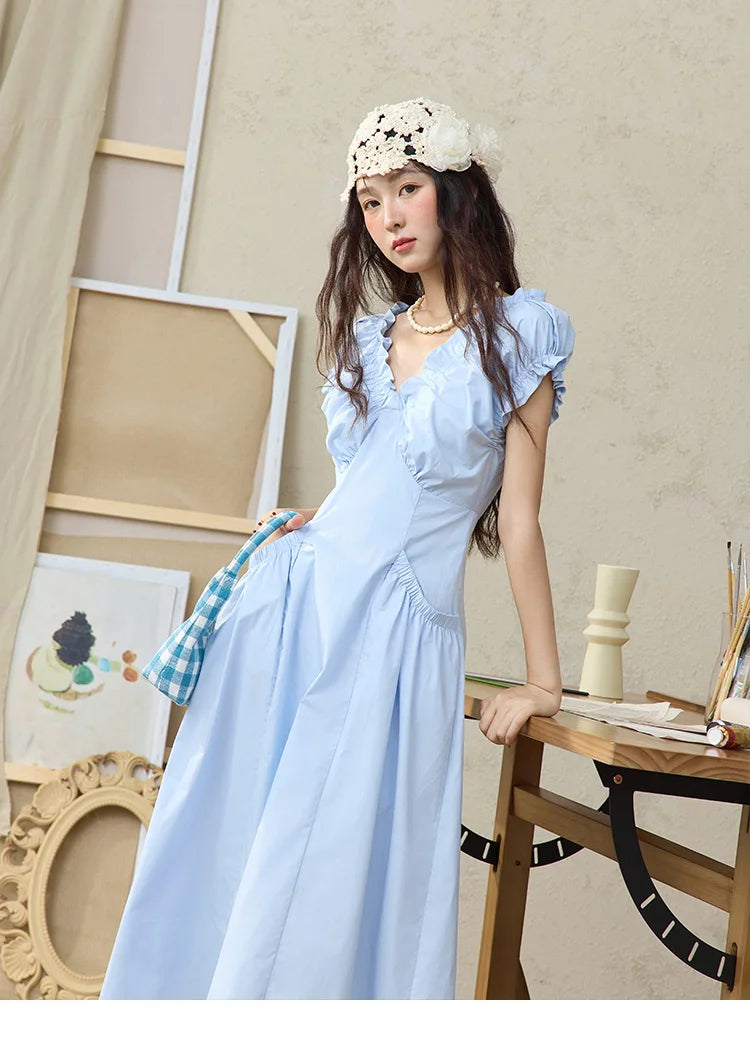 Mishow V-Neck Puff Sleeve Office Midi Dress MXD29L1934