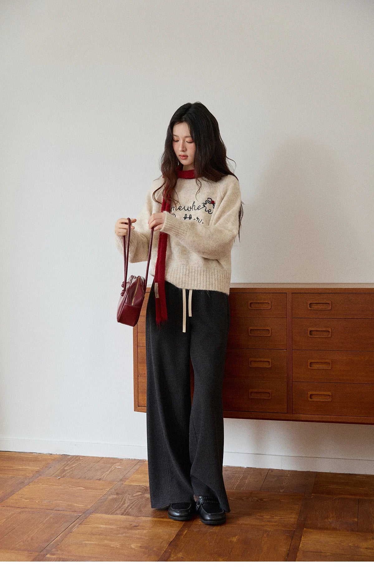 MISHOW Wide-leg Pants for Women 2025 Autumn Winter High Waist Straight Lace-up Loose Pants Retro Casual Slim Pants MXE89K1100