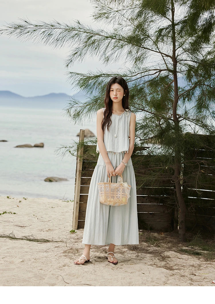 MISHOW Casual Vest Skirt Sets for Women Summer 2025 Sleeveless Round Neck Vests Solid Midi Skirts Female Fashion MXE33T0526