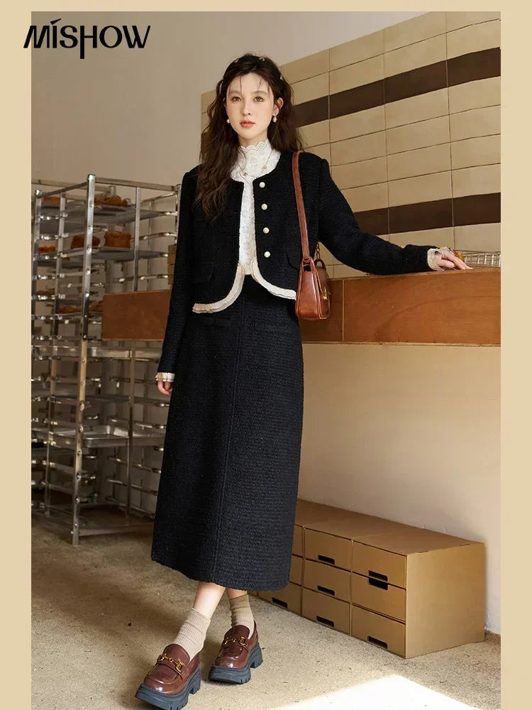 MISHOW Wool Blend Short Coat Rear Split Skirt Separately Women 2024 Winter French Fashion Elegant Jacket A-line Skirt MXC56W0162
