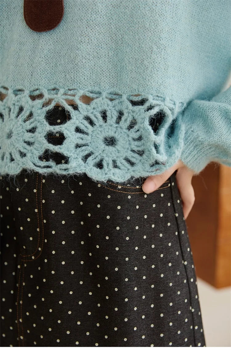 MISHOW Woman Sweaters 2025 Elegant French Hollow Out Floral Sweater Loose O-neck Long Sleeves Knit Top Autumn Clothes MXE44Z2491