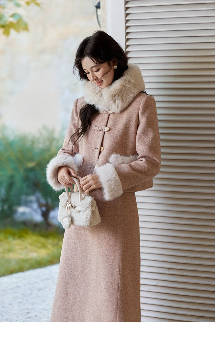 MISHOW New Chinese Tweed Coats Midi Skirts Separately Clothes Winter Woman Sweets Edge Design Plush Fur Coat Women MXD54W0583