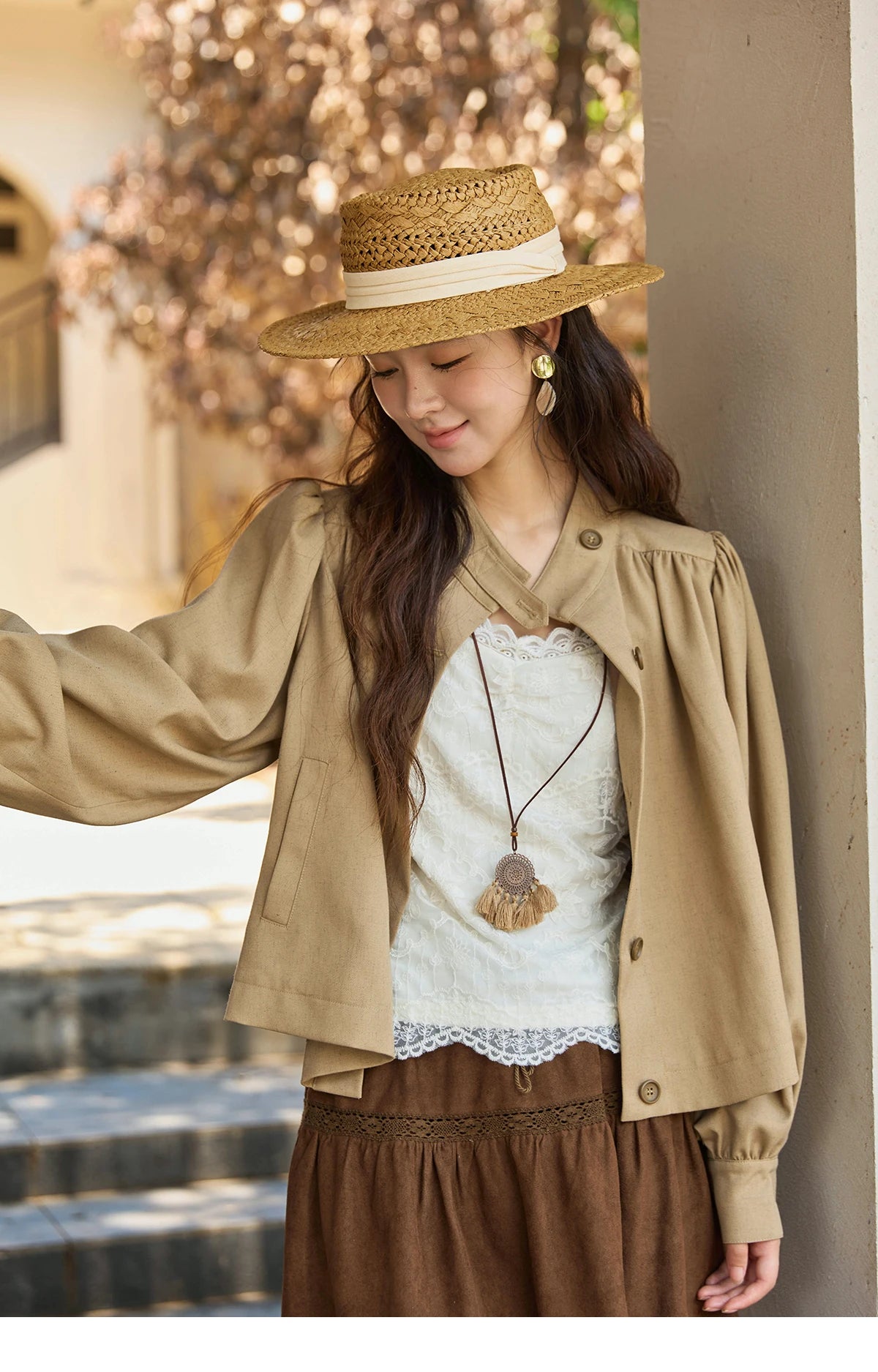 MISHOW British Trench Coat 2025 Autumn Women's Light Brown Stand Collar Coats Female Single Breasted Versatile Jacket MXE43W0802
