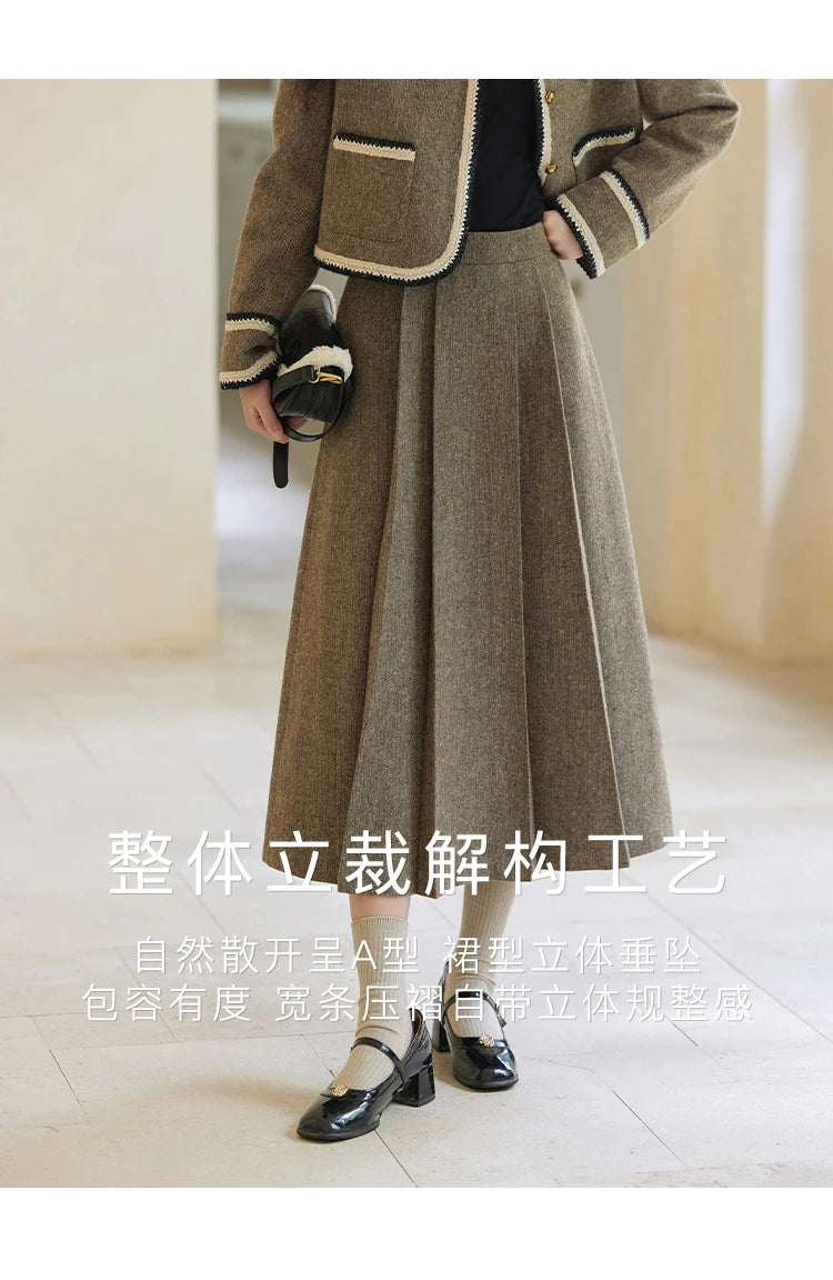 MISHOW Vintage Midi Skirts Coat Seprately Women 2024 Winter Turn Down Collar Plaid Tweed Jacket A-Line Pleated Skirt MXD56W0569