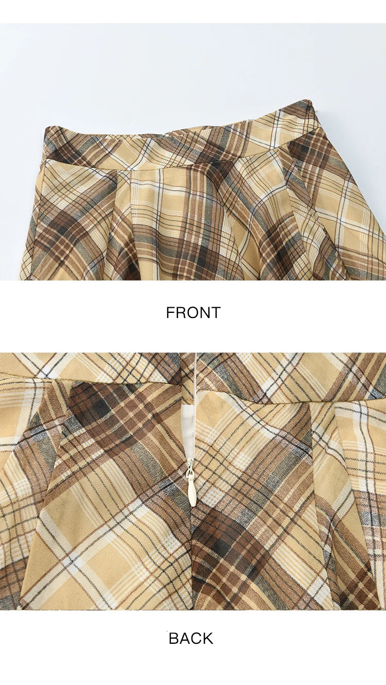 MISHOW Coffee Plaid Skirt 2025 Autumn Asymmetrical Hem Skirts Female Retro Side Zipper Commuting A-line Midi Skirt MXE42B2377