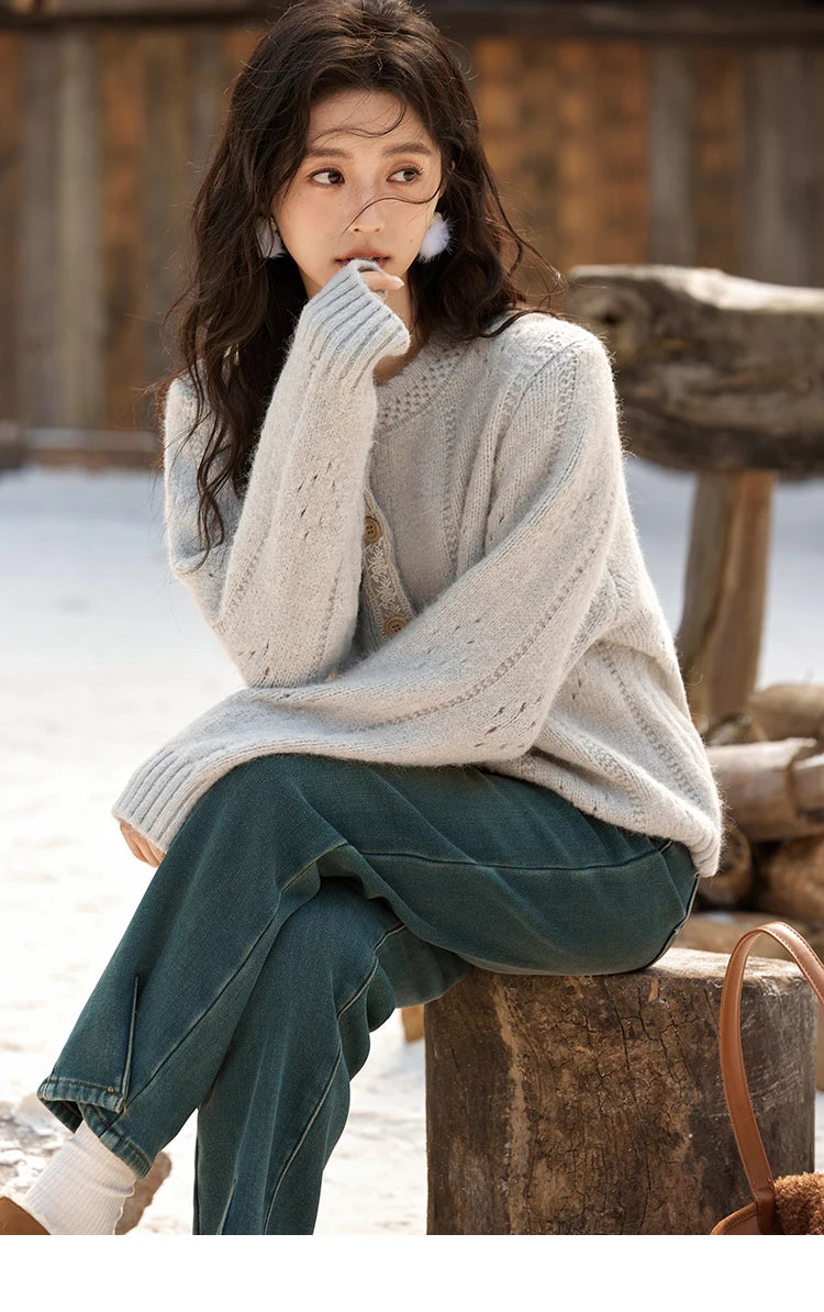 MISHOW Wool Blend Cardigan Pink Sweater 2024 Autumn Winter Women Clothes Sweet Top Knitted Sweater Outerwears MXD56Z1064