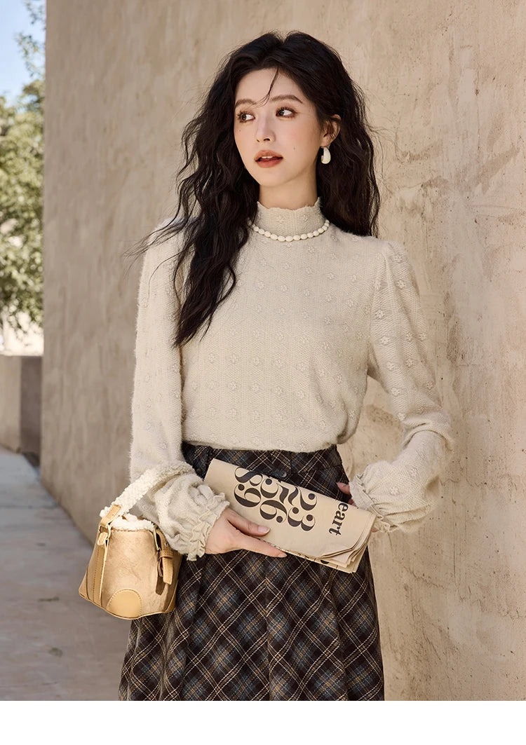 MISHOW Blue Plaid Vest Retro Skirt Separately Women 2024 Winter Retro Plaid Irregular Square Collar Top Midi Skirt MXD44W0454