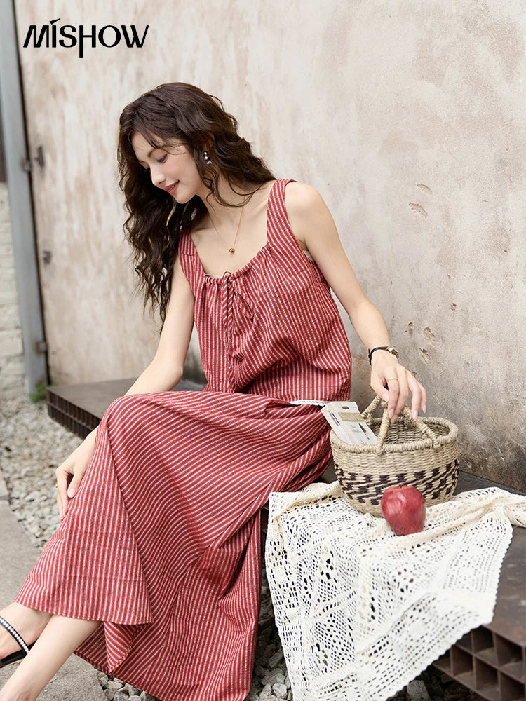 MISHOW French Red Stripe Tank Blouse Elastic Waist Skirt Separately Women 2024 Summer Slim Vacation Strap Waist Skirt MXD30X1631