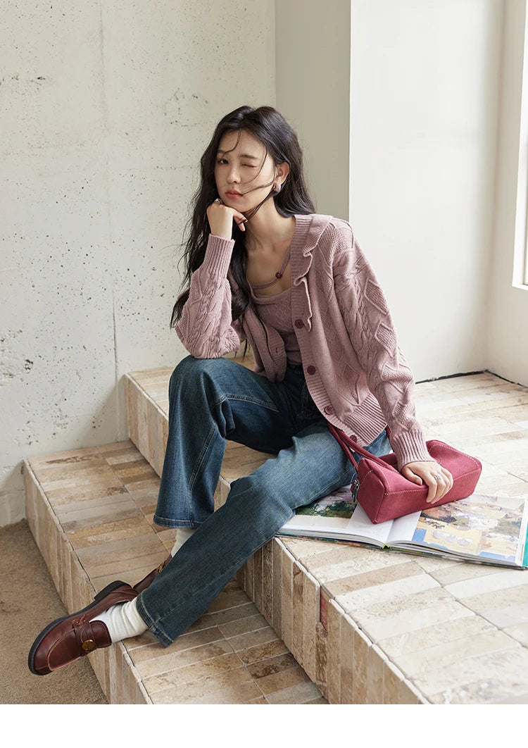 MISHOW Pink Knitwear Camisole Cardigan Separately 2024 Fall Fashion Sweet Knitted Vest Asymmetric Flounce Sweaters MXD45Z0781