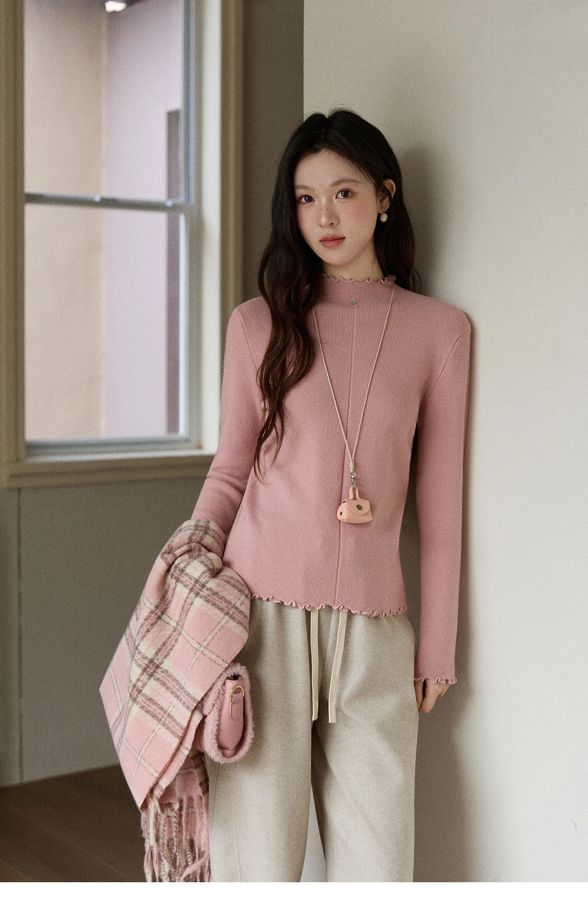 MISHOW Women's Knitted Long-Sleeved Top 2025 Winter Solid Slim Fit Ruffled Turtleneck Sweater Warm Soft Commuting Top MXE91Z2826