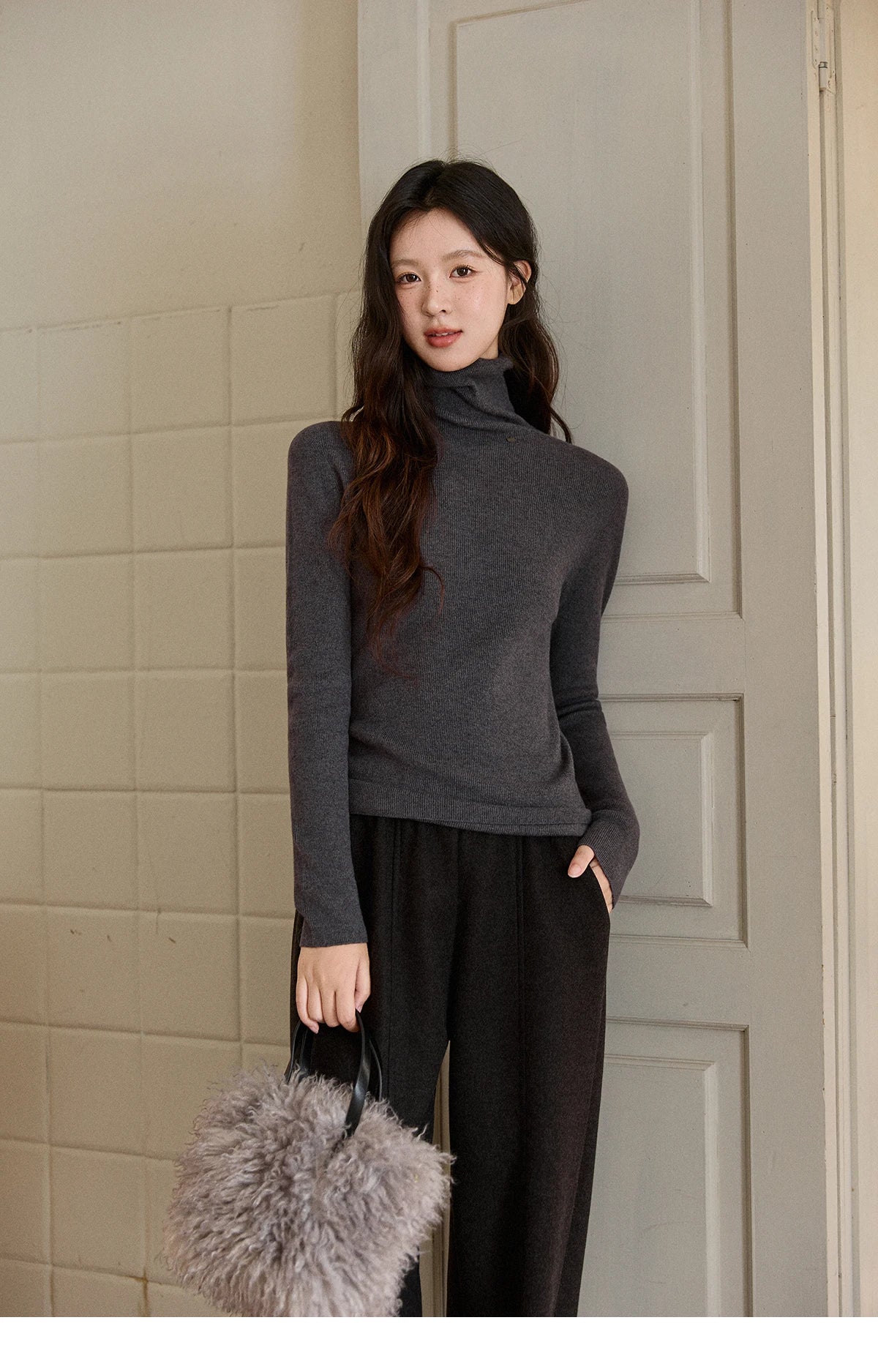 MISHOW High Waist Wide Leg Pants for Women 2025 Winter Casual Loose Thick Fleece Warm Knit Pants Straight Trousers MXE92K1127