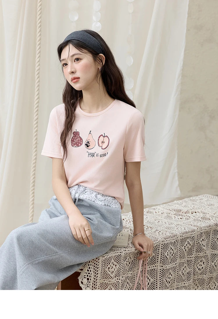 MISHOW Summer Print Casual T-shirt Women New 2025 Short Sleeve Round Neck Slim Shirts Female Fashion Office Lady Tops MXE33T0500