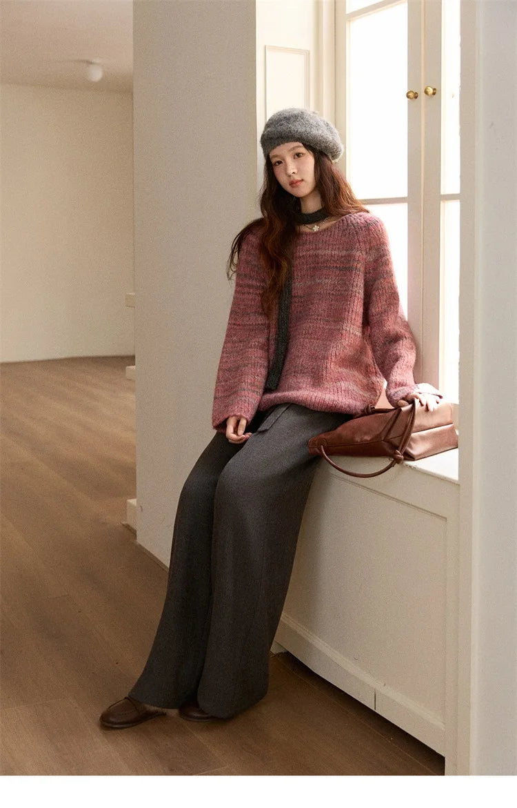 MISHOW Women's Blue Sweater 2025 Winter Fashion Loose Crew Neck Long Sleeve Pullover Pullovers Soft Versatile Top MXE86Z2733