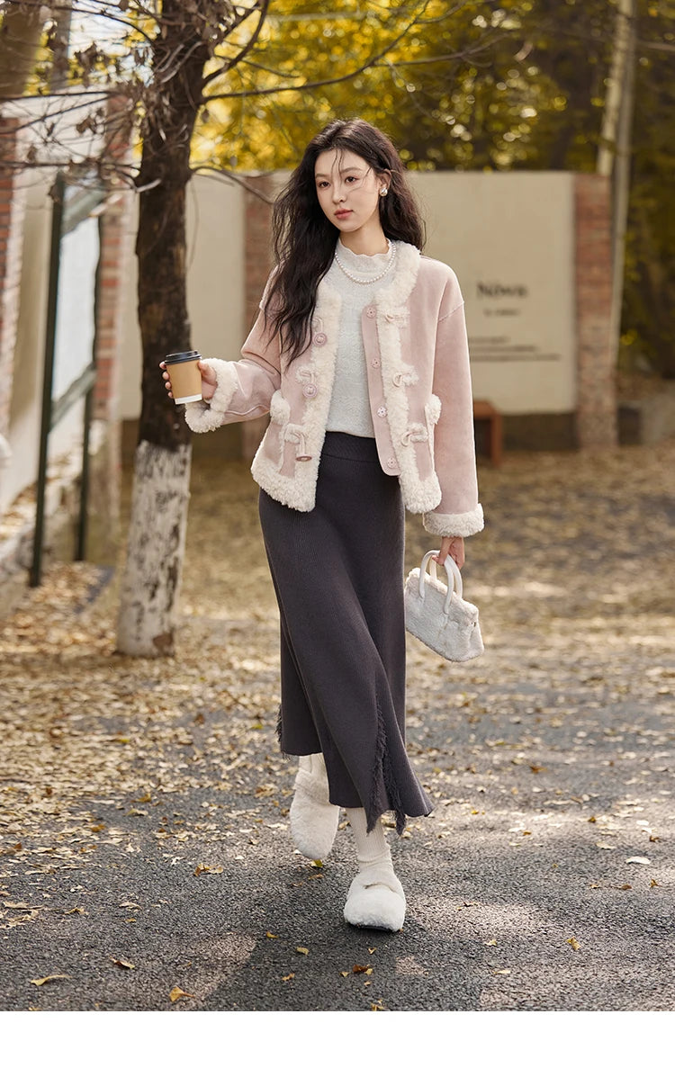 MISHOW Double Face Fur Coat For Women 2024 Winter Sweet Korean Vintage Suede Splicing Fleece Warm Thickened Jacket MXD55W0646