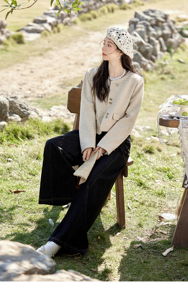 MISHOW Fashion Xiaoxiangfeng Long Sleeve Jacket Women's Spring New High End Temperament Button Tops Short Coat Girl MXE11W0713