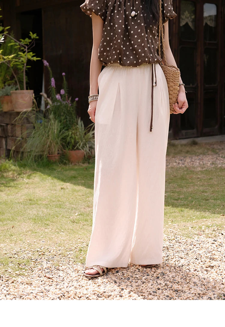 MISHOW Women's Two-Piece Set Fashion Polka Dot One Shoulder Puff Sleeve Blouse Summer 2025 Casual Wide Leg Pants Set MXE38T0683