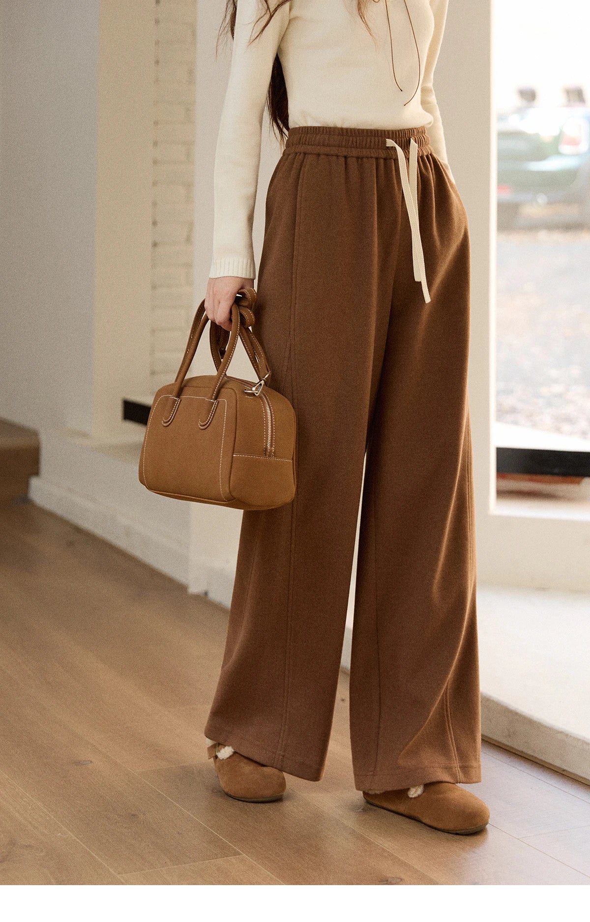 MISHOW Wide-leg Pants for Women 2025 Autumn Winter High Waist Straight Lace-up Loose Pants Retro Casual Slim Pants MXE89K1100