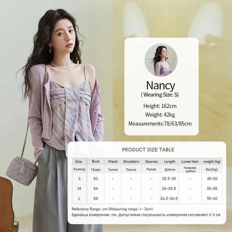 MISHOW Women's Plaid Camisole 2025 Spring Contrasting Retro Bowknot V-neck Waist Slim Top Back Elasticity Sweet Tanks MXE11D0046