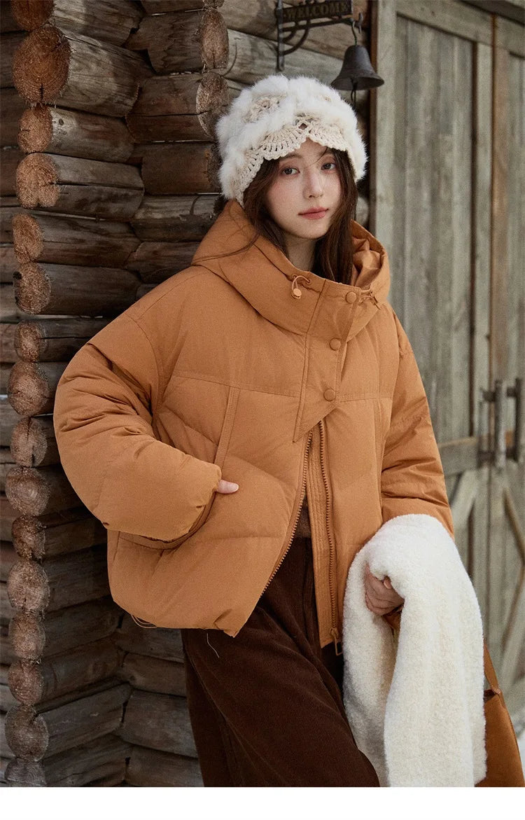 MISHOW Women's Short Coat with 90% White Duck Down Filling Windproof Down-proof Hooded Jacket Lightweight Warm Coat MXE51Y0080