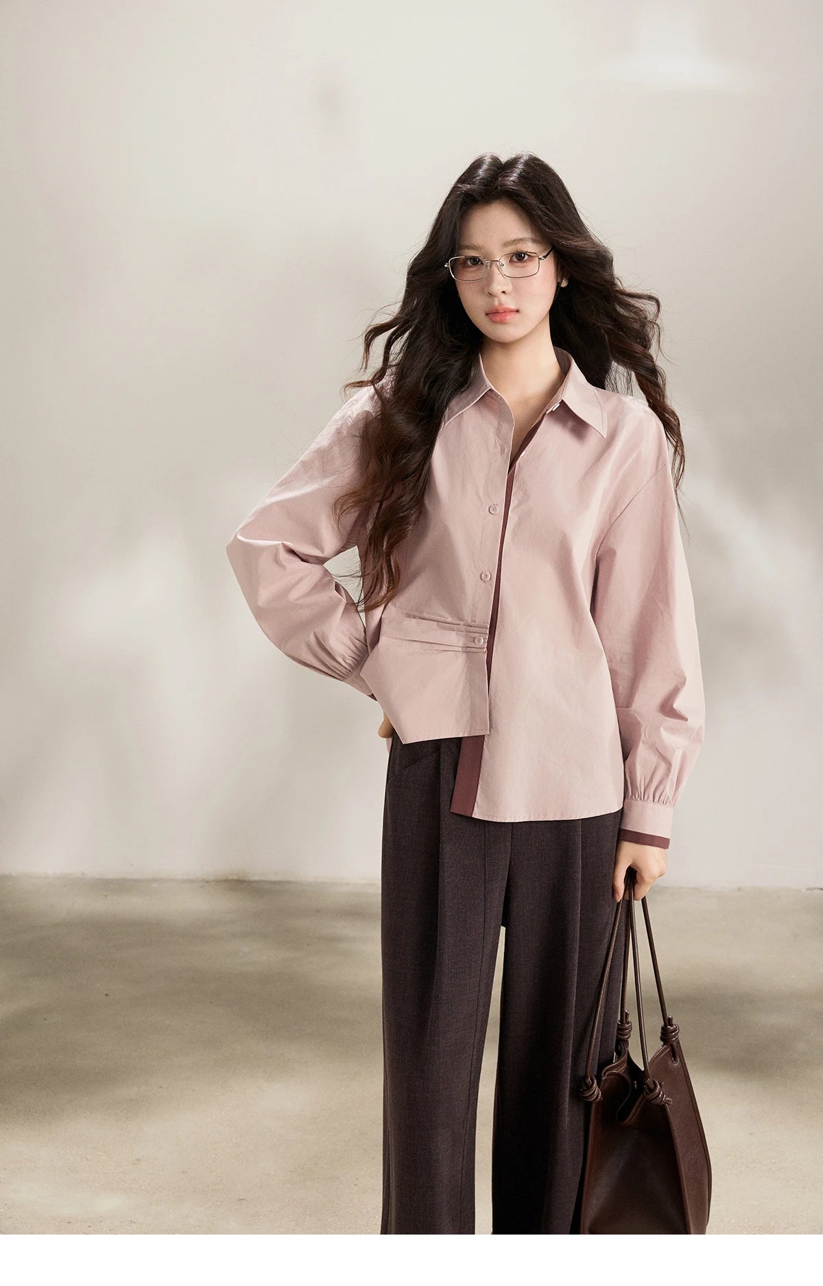 MISHOW Women's French 100 Cotton Contrasting Color Shirts Spring Polo Neck Asymmetrical Casual Commute Loose Shirt MXF13C2435