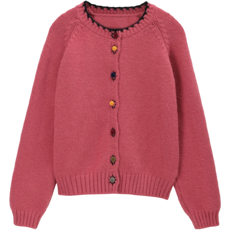 MISHOW Color Button Thickened Sweater for Women 2025 Winter Minimalist Loose Crew Neck Long Sleeves Cardigan Ladies MXE88Z2688