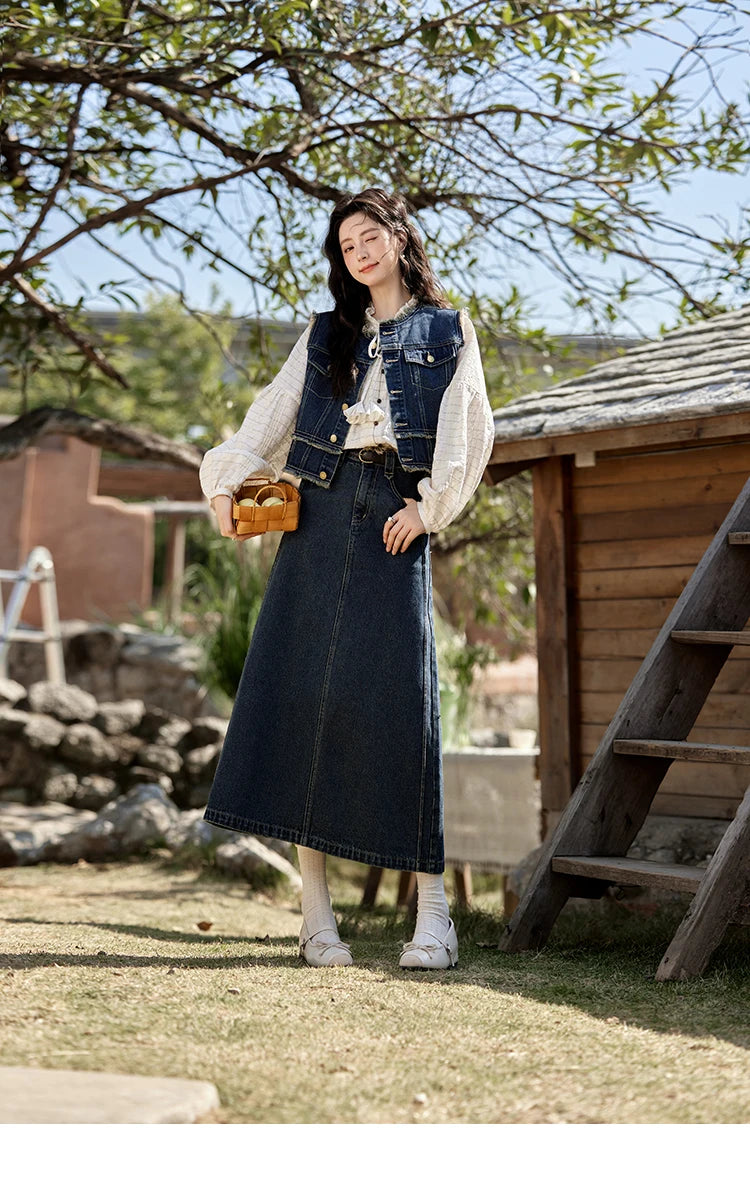 MISHOW Office Lady Spring Vest Female New Sleeveless Round Neck Raw Edge Denim Vests Women Fashion Retro Coat Woman MXE12W0710