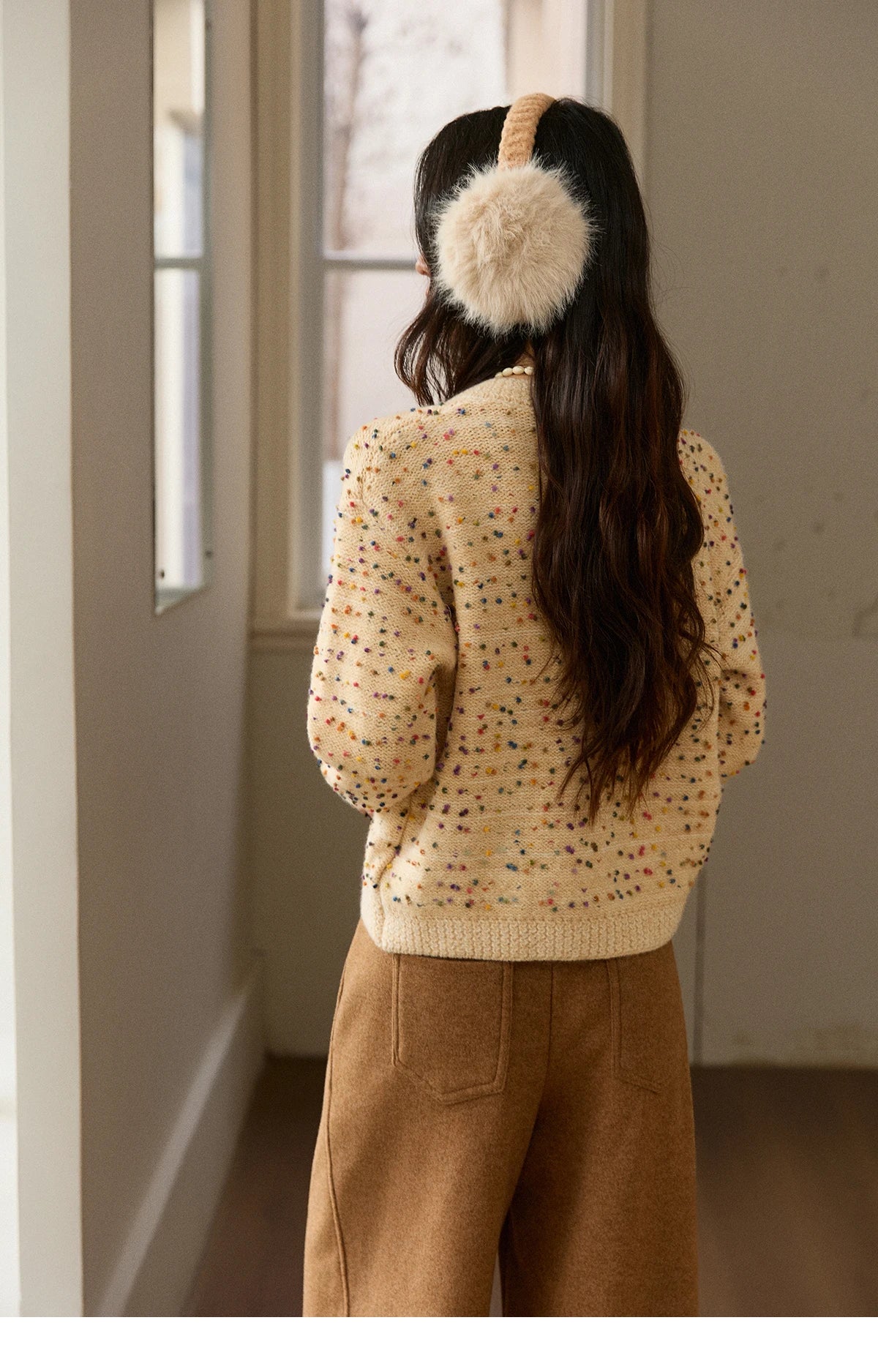 MISHOW Colorful Yellow Sweater Cardigan for Women Winter 2025 Arctic Fleece Retro Round Neck Warm Thick Knit Sweaters MXE91Z2778