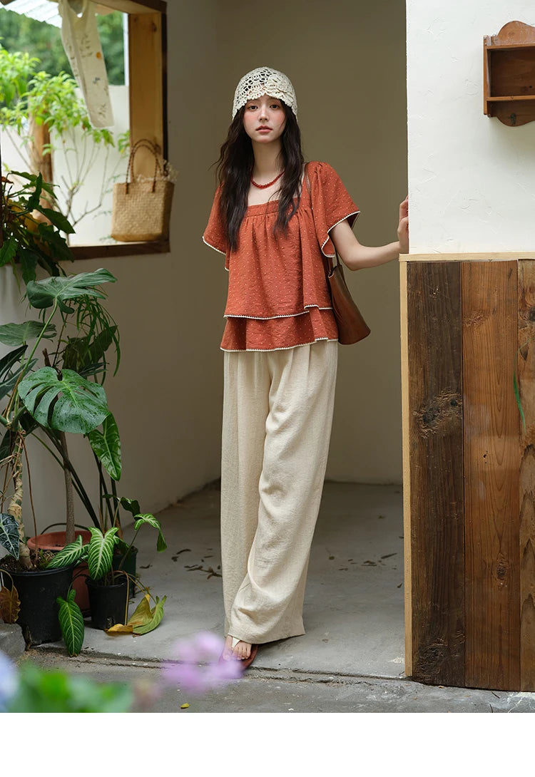 MISHOW Women Casual Wide Leg Pants 2025 Summer Button Pocket Versatile High Waist Slim Straight Pants Female Clothing MXE39K0962