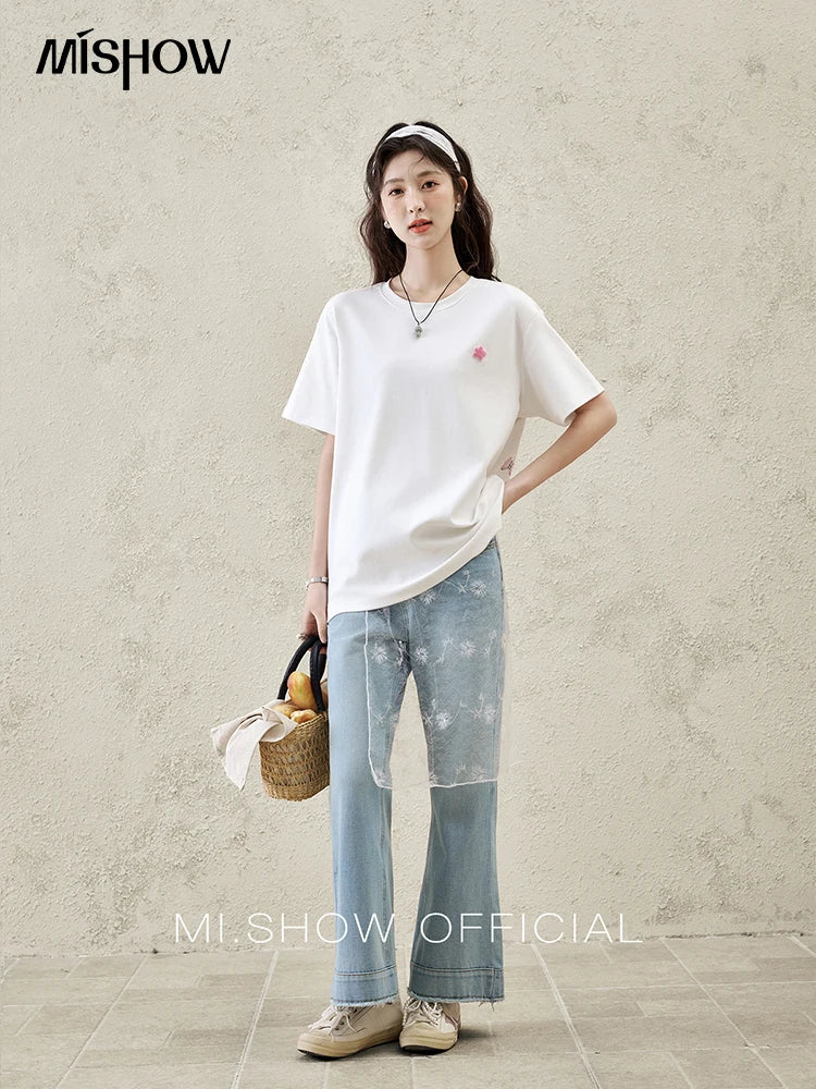 MISHOW Casual Graffiti T-shirt Women Summer 2025 Short Sleeve Round Neck Loose Shirts Female New Fashion Tops Lady MXE15T0475