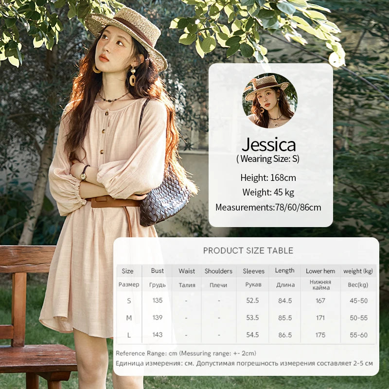 MISHOW French Retro Midi Length Sleeves Dress Summer O-neck Single Breasted Dresses Casual Tea Break Dress with Belt MXE39L2409