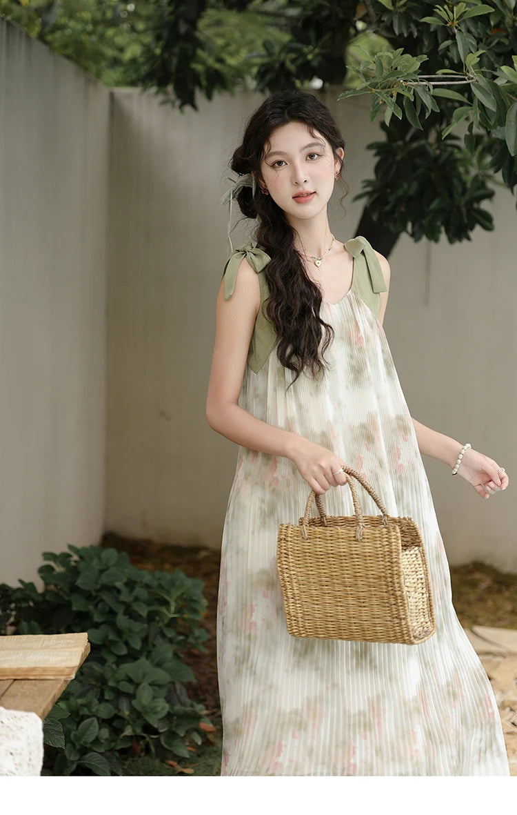 MISHOW French Lazy Suspender Floral Chiffon Dress 2024 Summer Fairy Seaside Vacation Dress V Neck A-LINE Dresses MXD28L1862