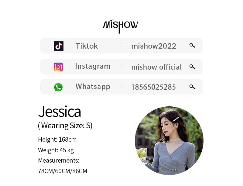 MISHOW Knitted Sweater Solid Color V-neck Long Sleeved Women Spring Summer New Fashion Elastic Slim Tshirt Tops Sweet MXE11Z1076