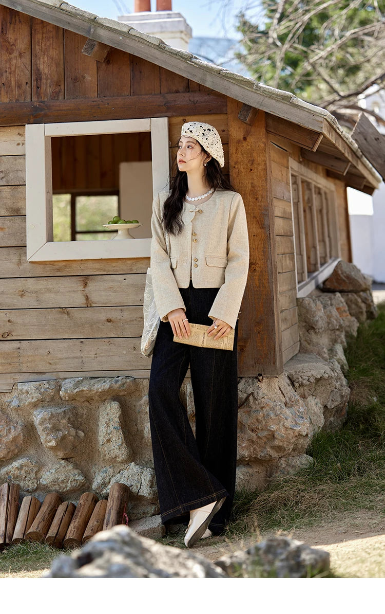 MISHOW Fashion Xiaoxiangfeng Long Sleeve Jacket Women's Spring New High End Temperament Button Tops Short Coat Girl MXE11W0713