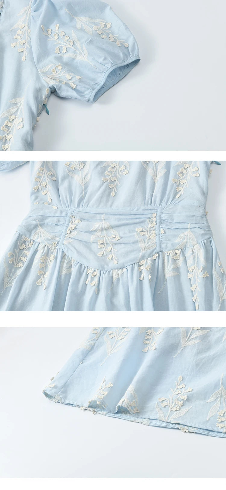 MISHOW Blue Square Neck Bubble Sleeve Dress for Women Summer 2025 Waist Vacation 100 Cotton Embroidered Long Dress MXE35L2234