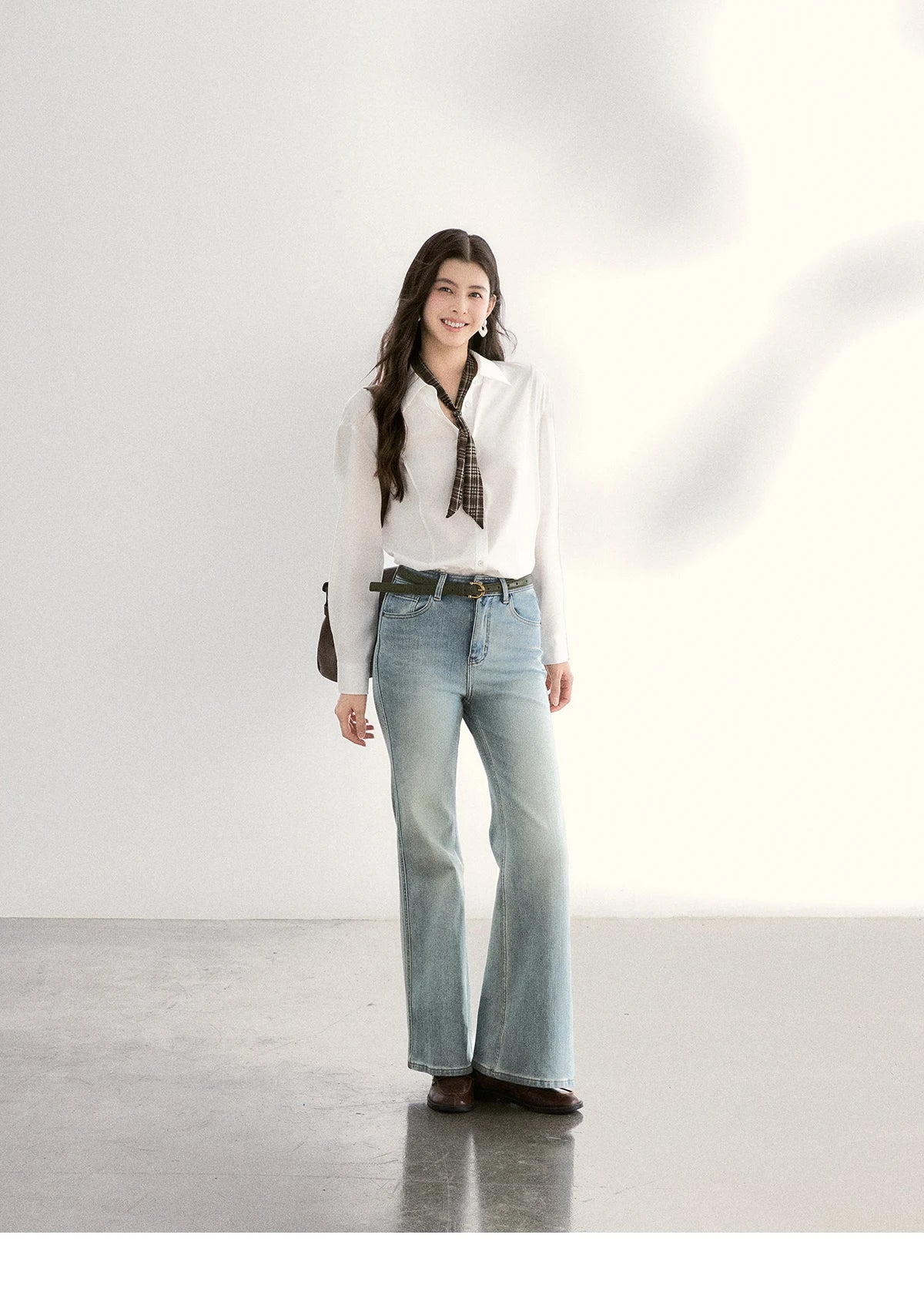 MISHOW Women's Casual Loose Shirt with Plaid Scarf 2026 Spring Lapel Tops Versatile Long Sleeve Shirts Office Lady MXF108C0815