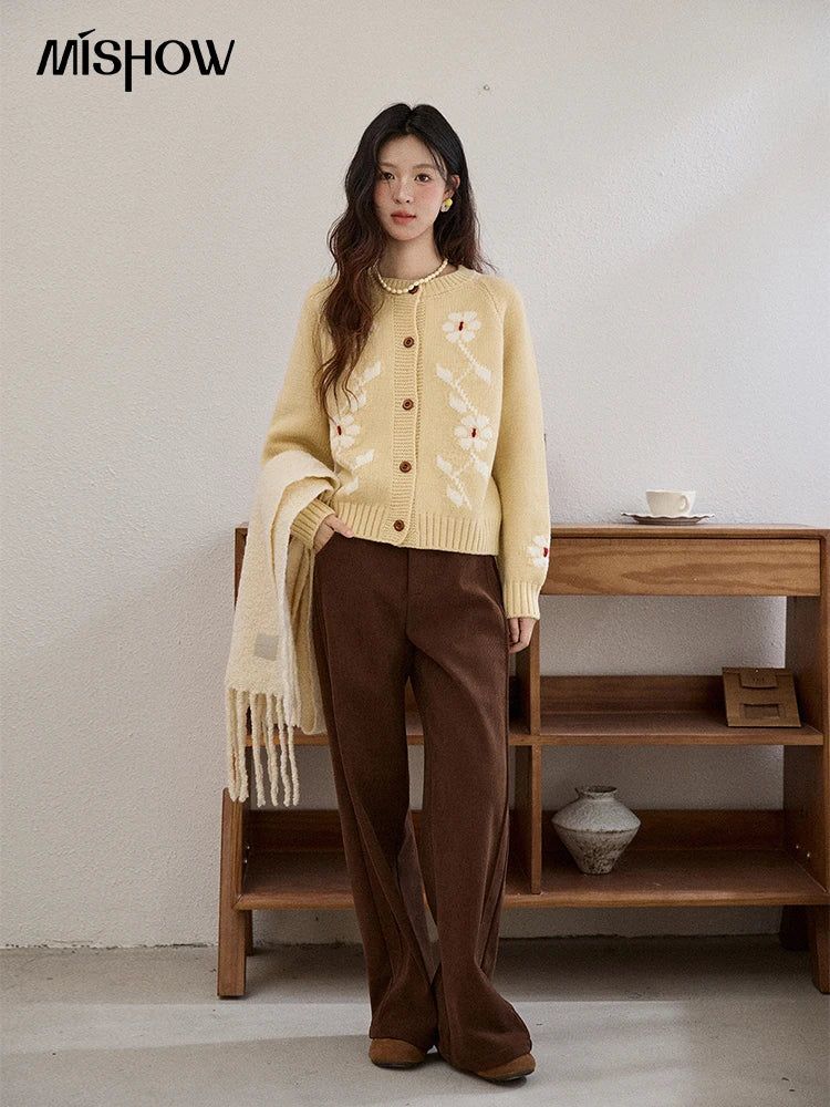 Mishow Yellow Floral Jacquard Retro Cardigan MXE86Z2738