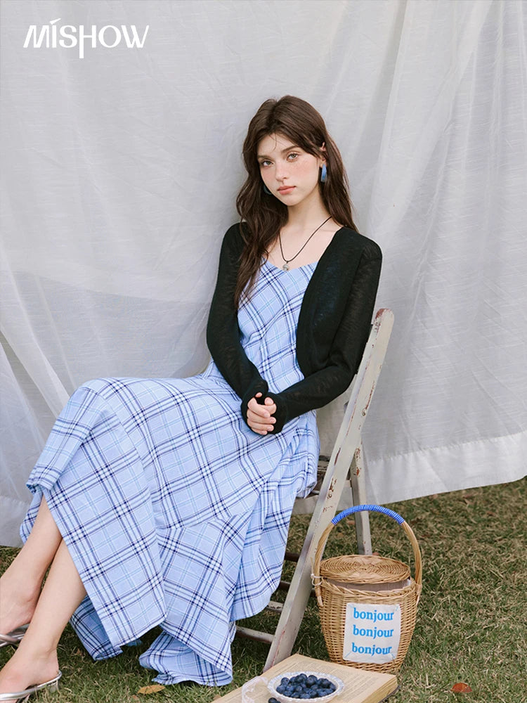 MISHOW Holiday Women's Summer Camisole Dresses 2025 Sleeveless Blue Palid Slim A-line Dress Female New Fashion Thin MXE33L2260