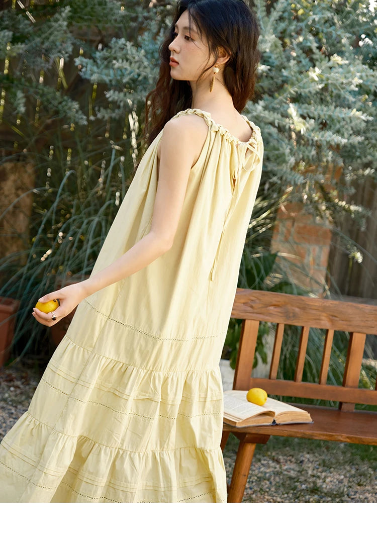 MISHOW Women's Twists Neck Strap Dress 2025 Summer New Female Fashion Sleeveless Twist Hollow Lace Up Cake Dresses MXE39L2383