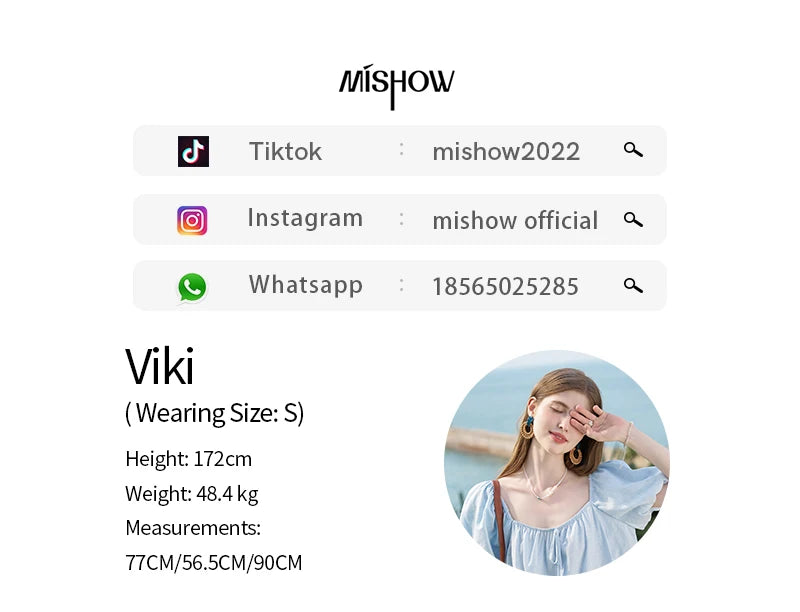 MISHOW French Square Neck Tied Lantern Sleeve Blouses 2025 Summer Double Layered Hem Puff Sleeve Solid Sweet Tops MXD26X1551