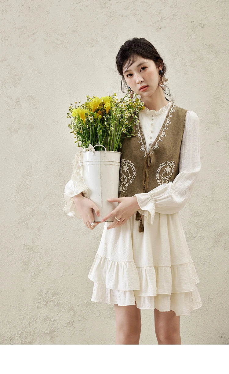 MISHOW Spring Elegant Vests Dress Separately Women 2025 Solid Long Puff Sleeve Midi Dresses Print Denim Vest Fashion MXE16L2197