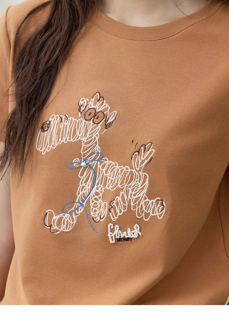 MISHOW Print Women‘s Summer T-shirts 2025 Short Sleeve Round Neck Loose Design Shirt Female Slim Embroidery Tops Lady MXE31T0550