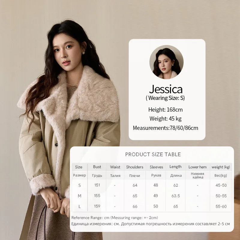 MISHOW Women's Parka Down Jacket Winter Large Lapel Fur Collar Horn Button Coat Thick Warm Loose Padded Outerwear MXE94W1046