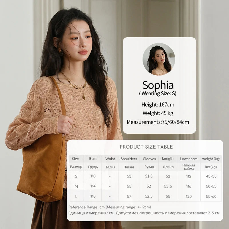 MISHOW Women's Diamond Patterned Knitted Top 2025 Autumn Bohemian Hollowed Out Thin Top Scoop Neck Knitted Sweaters MXE42Z1332