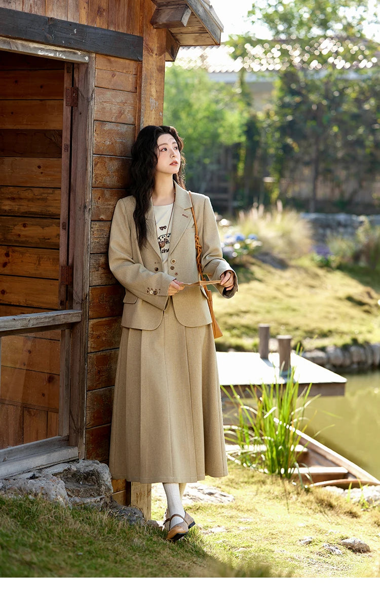 MISHOW Skirt Jacket For Women Separately 2025 Spring New Casual Vintage Blazer Jacket Pleated Skirt Fashion Blazer MXE11W0712