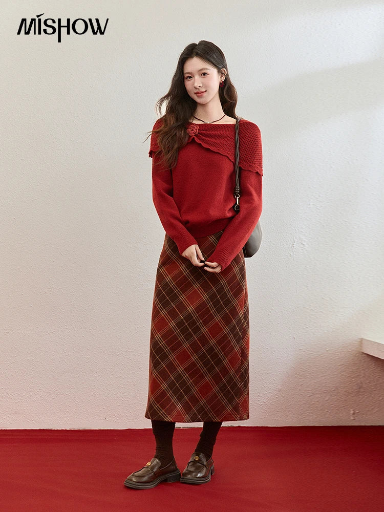 MISHOW New Year Christmas Women's Red Sweater 2025 Autumn Winter Soft Elegant Sweaters 3D Flower Alpaca Knitted Tops MXE94Z2889