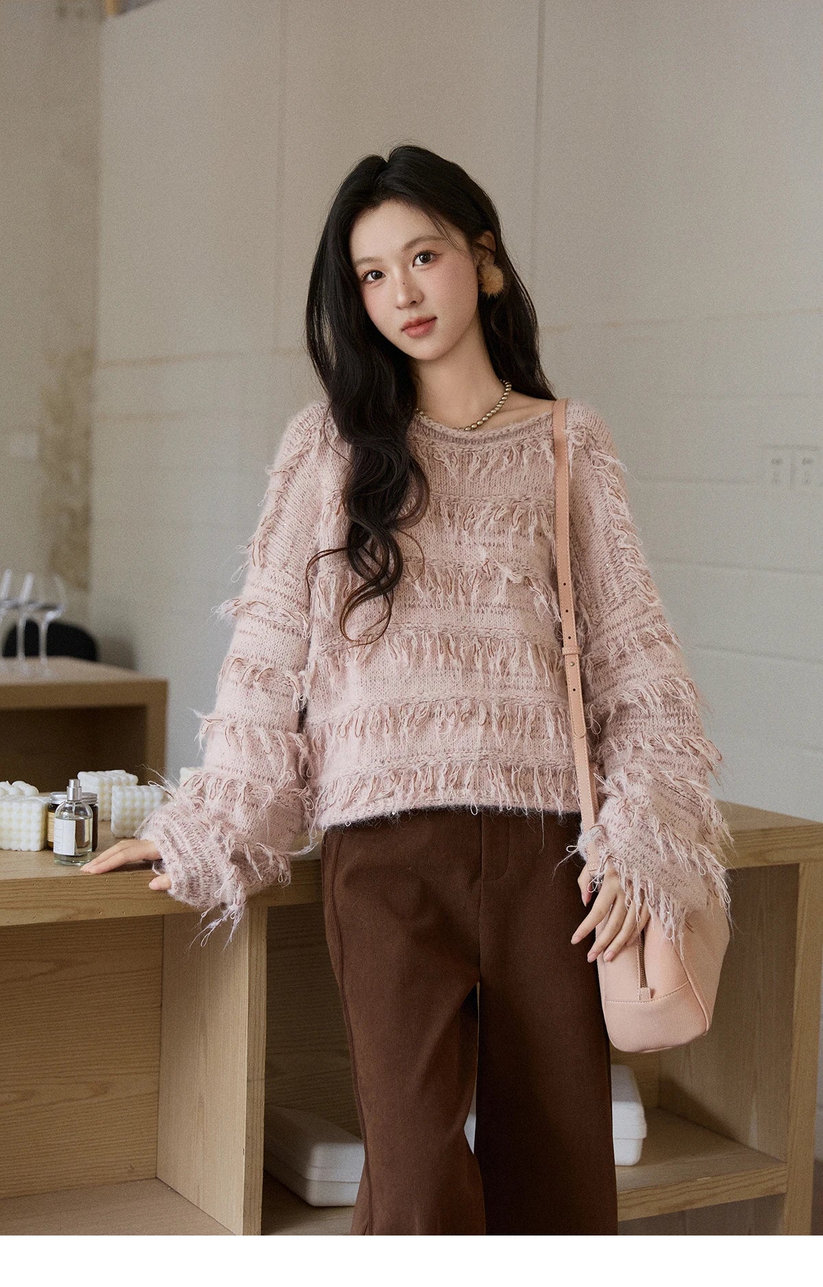 MISHOW Tassel Bead Wool Blended Sweater Autumn Winter 2025 Elegant Thick Knitted Sweater Loose Warm Tops Office Lady MXE90Z2822