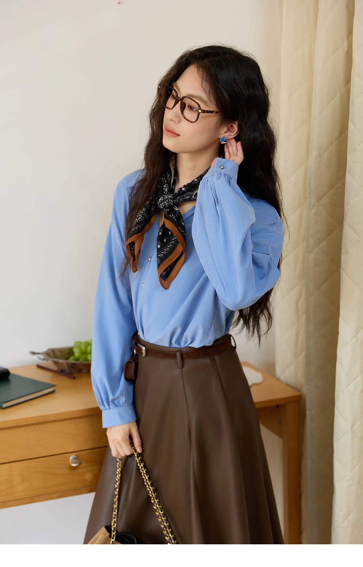 MISHOW PU Leather Skirt for Women 2025 Autumn High Waist A-line Skirt Retro Coffee Versatile Skirts Excluding Belt MXE45B2412