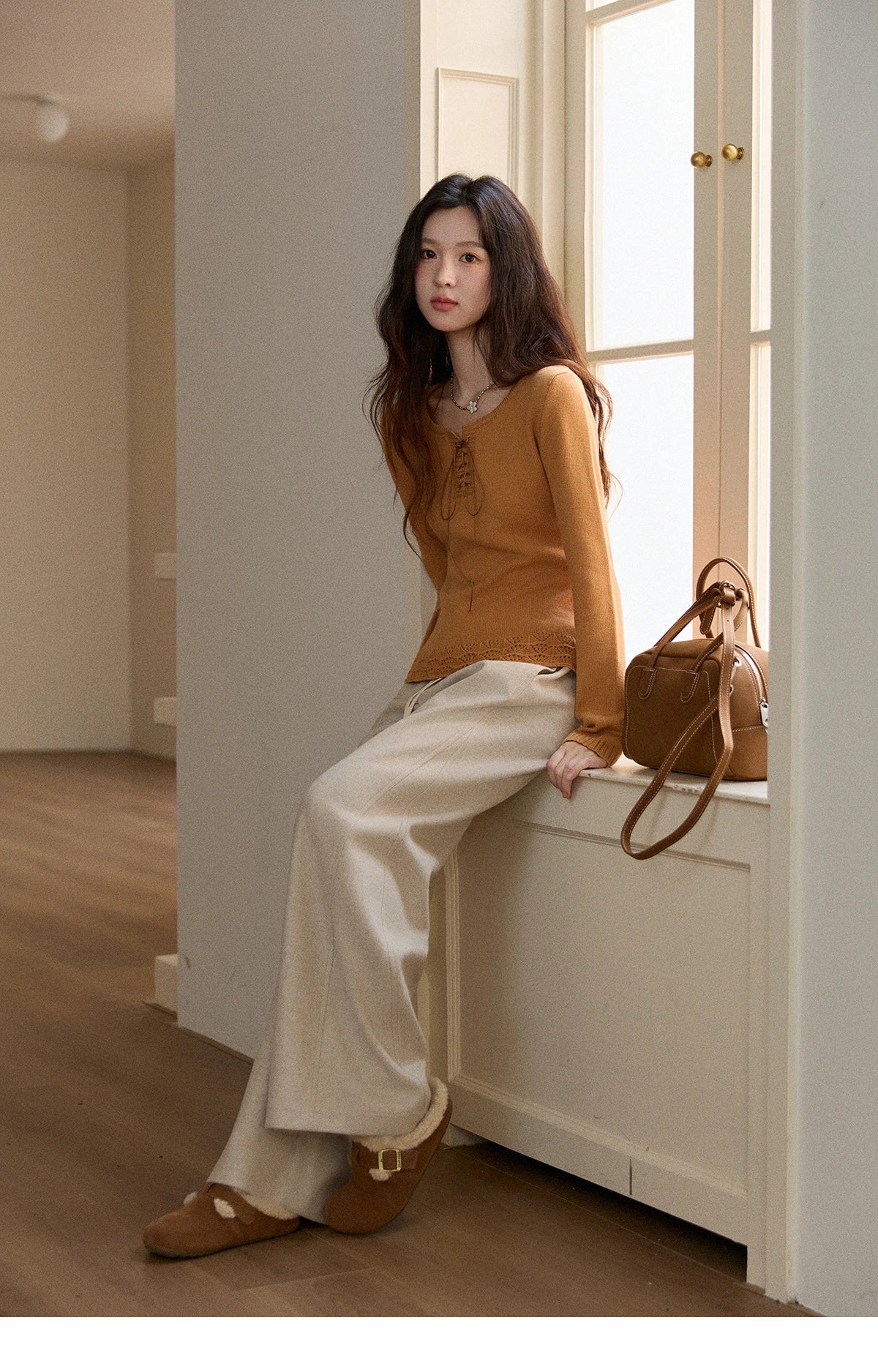 MISHOW Wide-leg Pants for Women 2025 Autumn Winter High Waist Straight Lace-up Loose Pants Retro Casual Slim Pants MXE89K1100