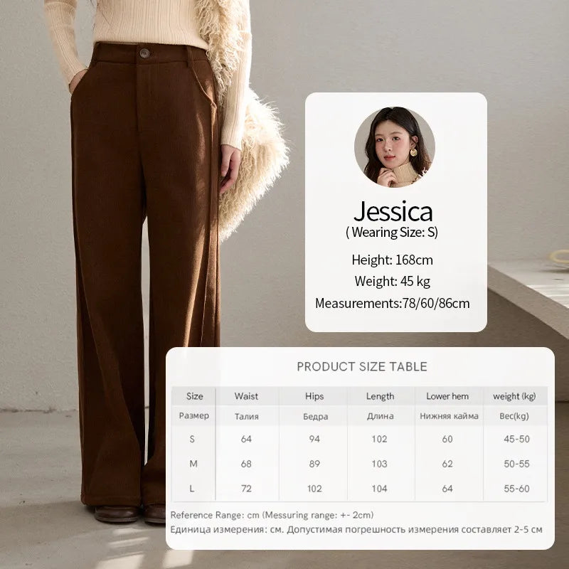 MISHOW Corduroy Straight Leg Pants for Women 2025 Winter Silver Fox Velvet Commuter Trousers Solid Casual Warm Pants MXE91K1125